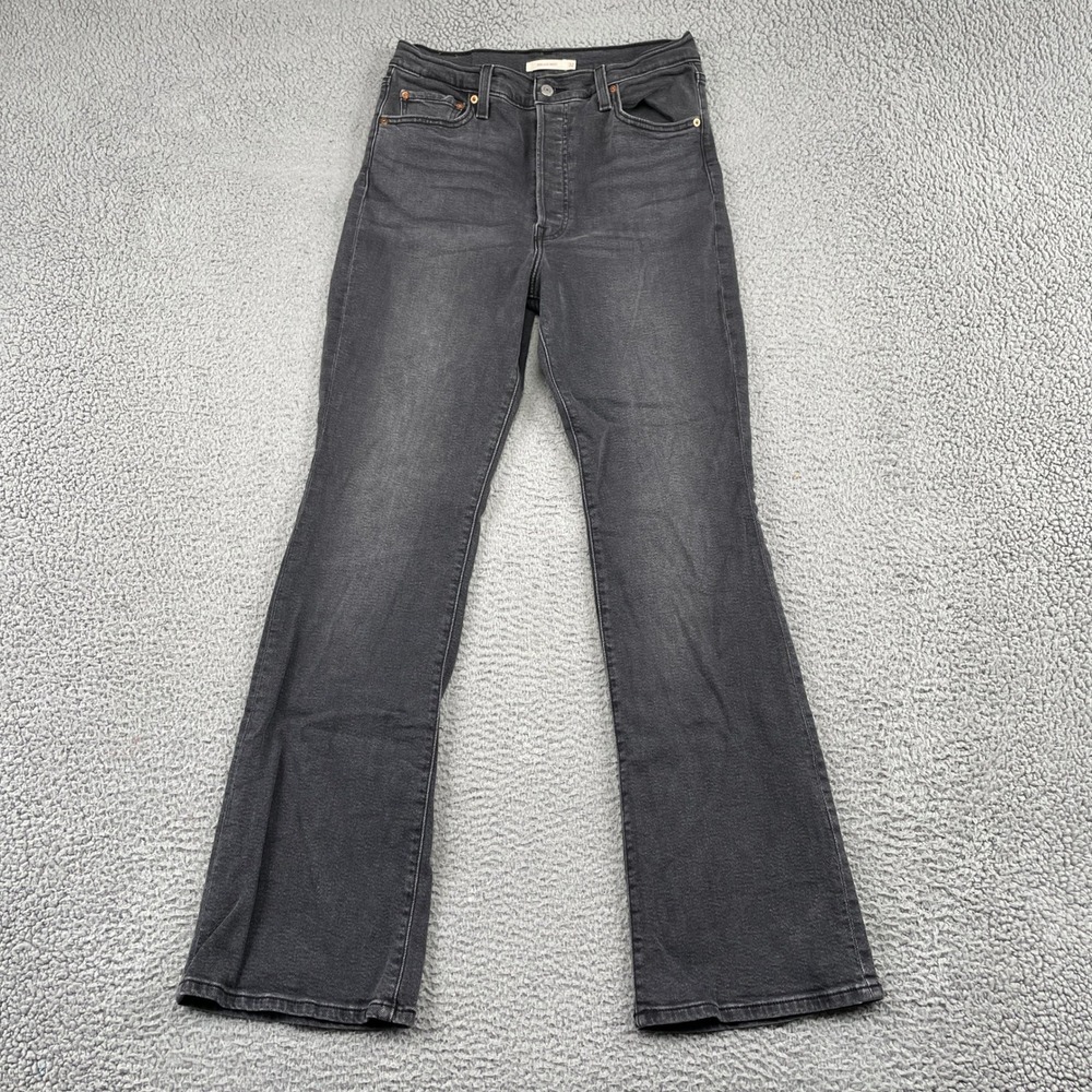 Levi's Ribcage Bootcut Jeans Womens 32 Black High Rise Stretch Denim 36934-0015